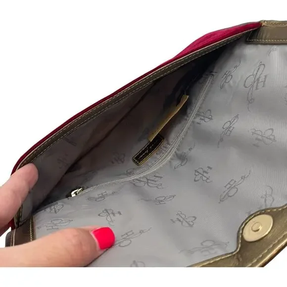 Cole Haan Masquerade Envelope Clutch Velvet Leather Red Gold - Picture 7 of 8